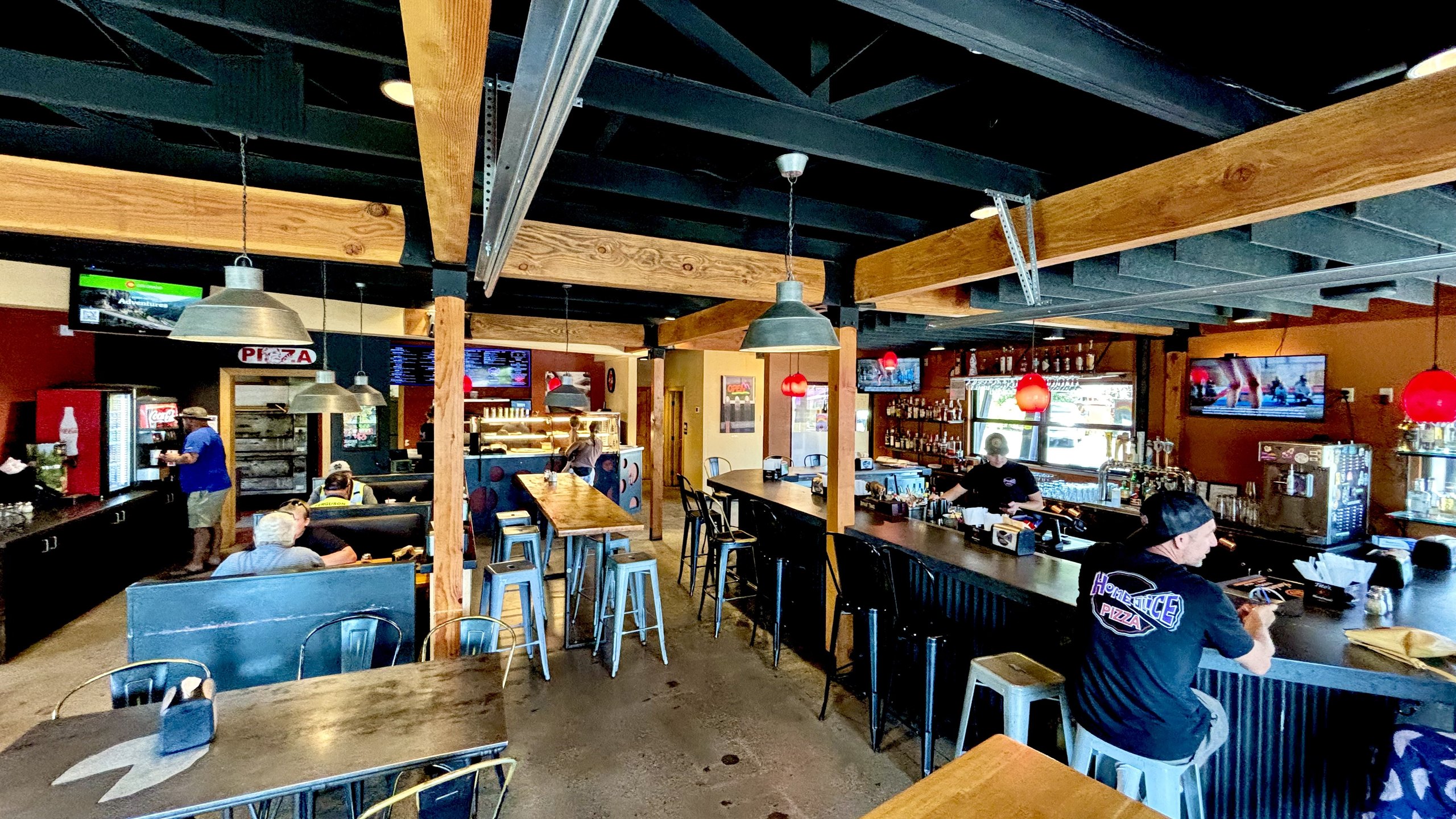 The spacious dining room at HomeSlice Pizza North Main